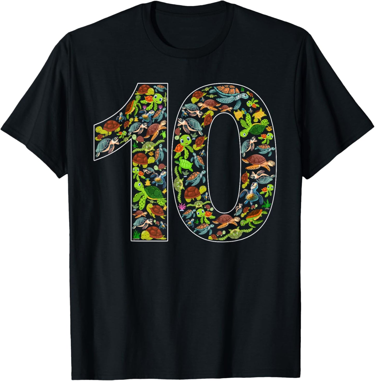 10th Birthday Sea Turtle Themed 10 Year Old Bday Boys Girls T-Shirt - T-Shirt | Black