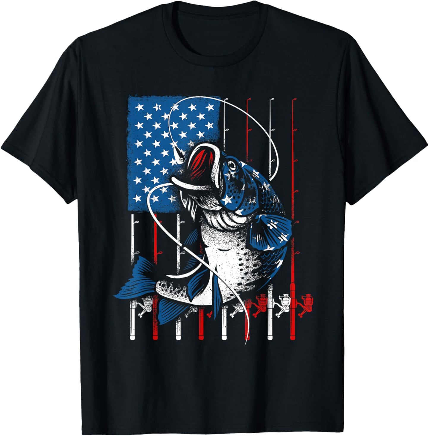 Cool Fishing Women American Flag USA Fish Lover T-Shirt - T-Shirt | Black