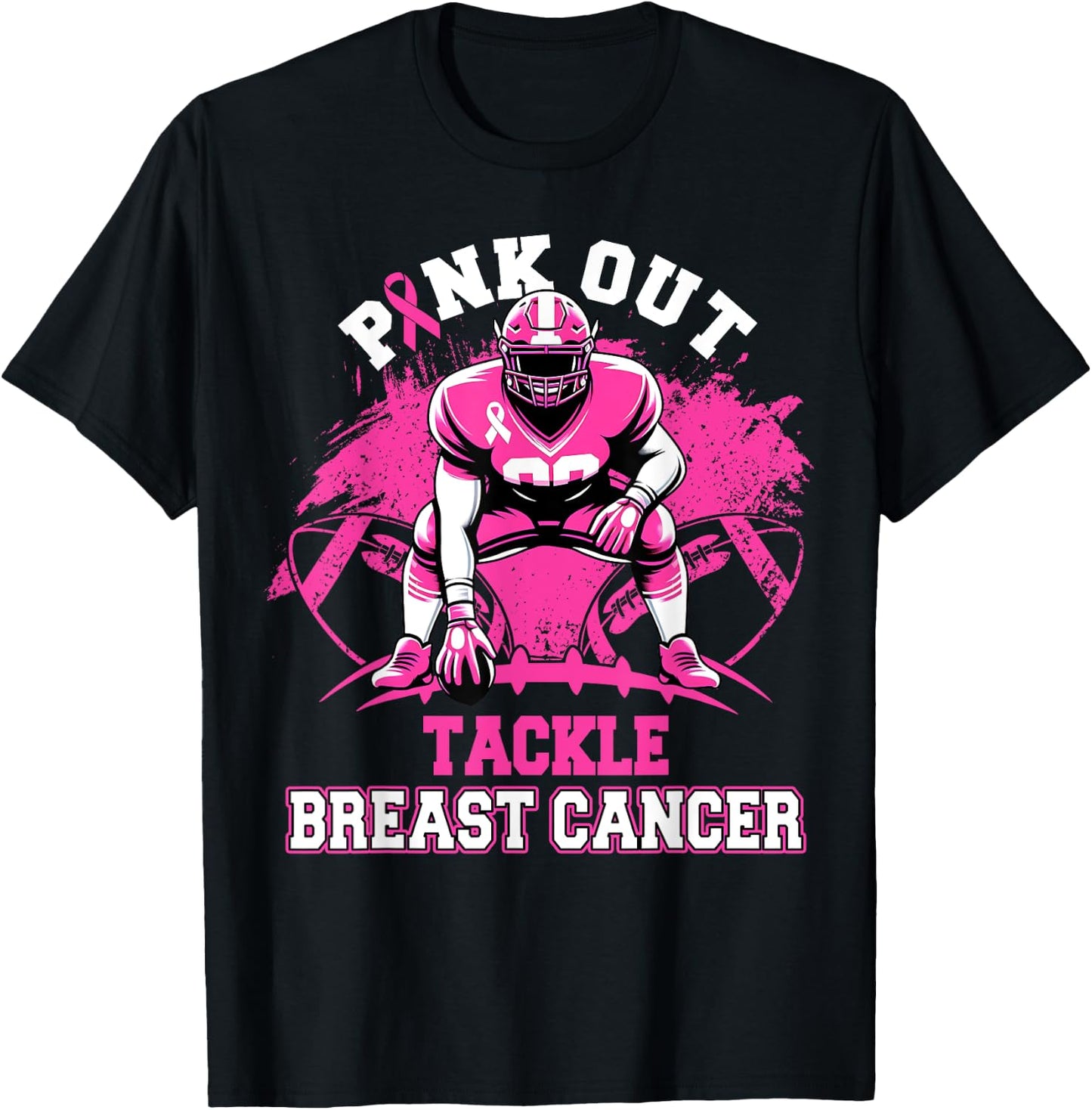Pink Out Tackle Breast Cancer Awareness American Football T-Shirt - T-Shirt | Black
