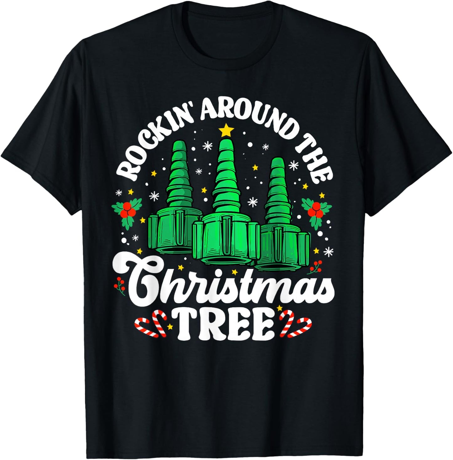Rockin' Around The Christmas Tree Respiratory Therapist Lung T-Shirt - T-Shirt | Black
