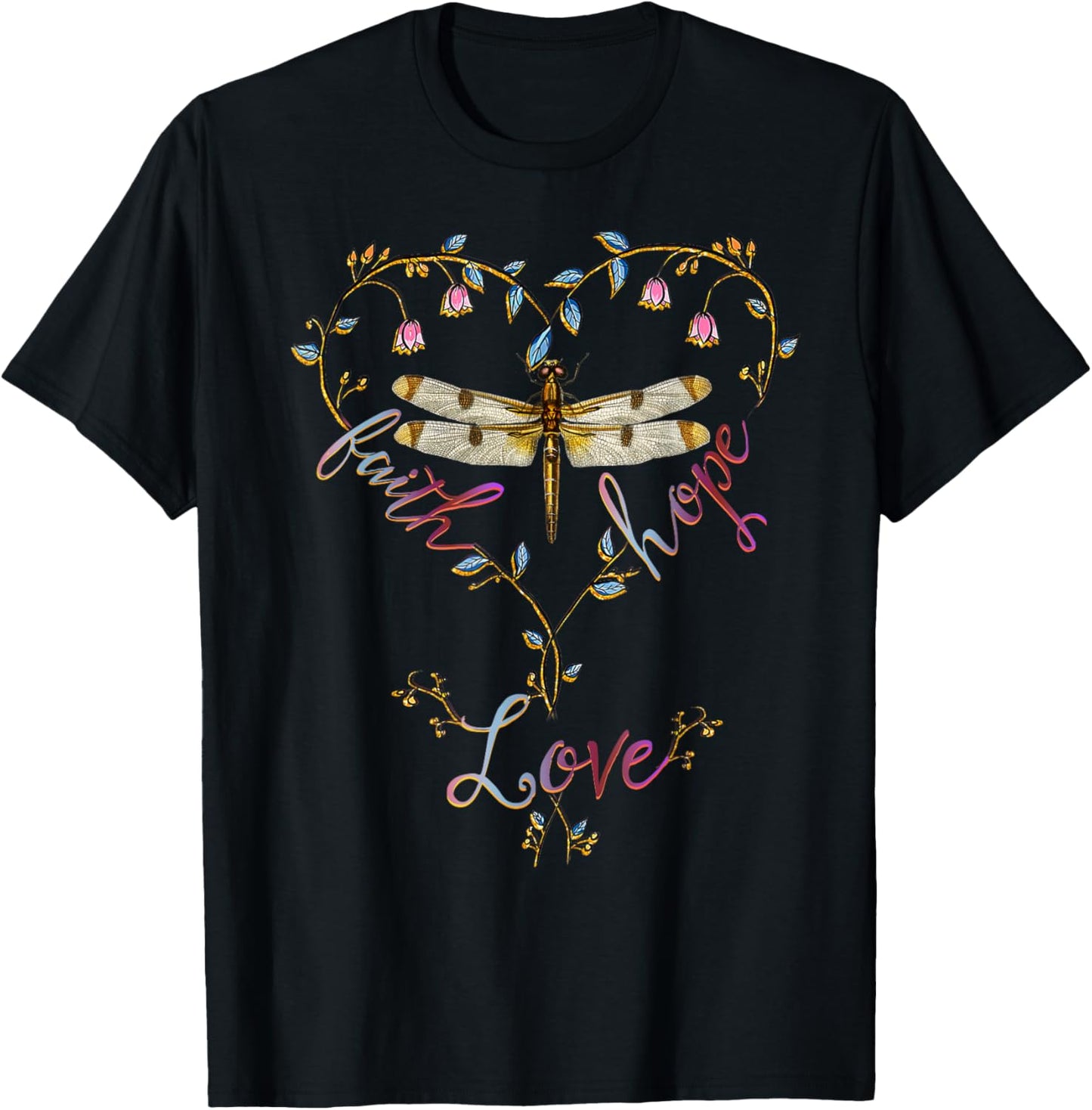 Faith Hope Love Dragonfly Heart Religious Jesus Christian T-Shirt - T-Shirt | Black