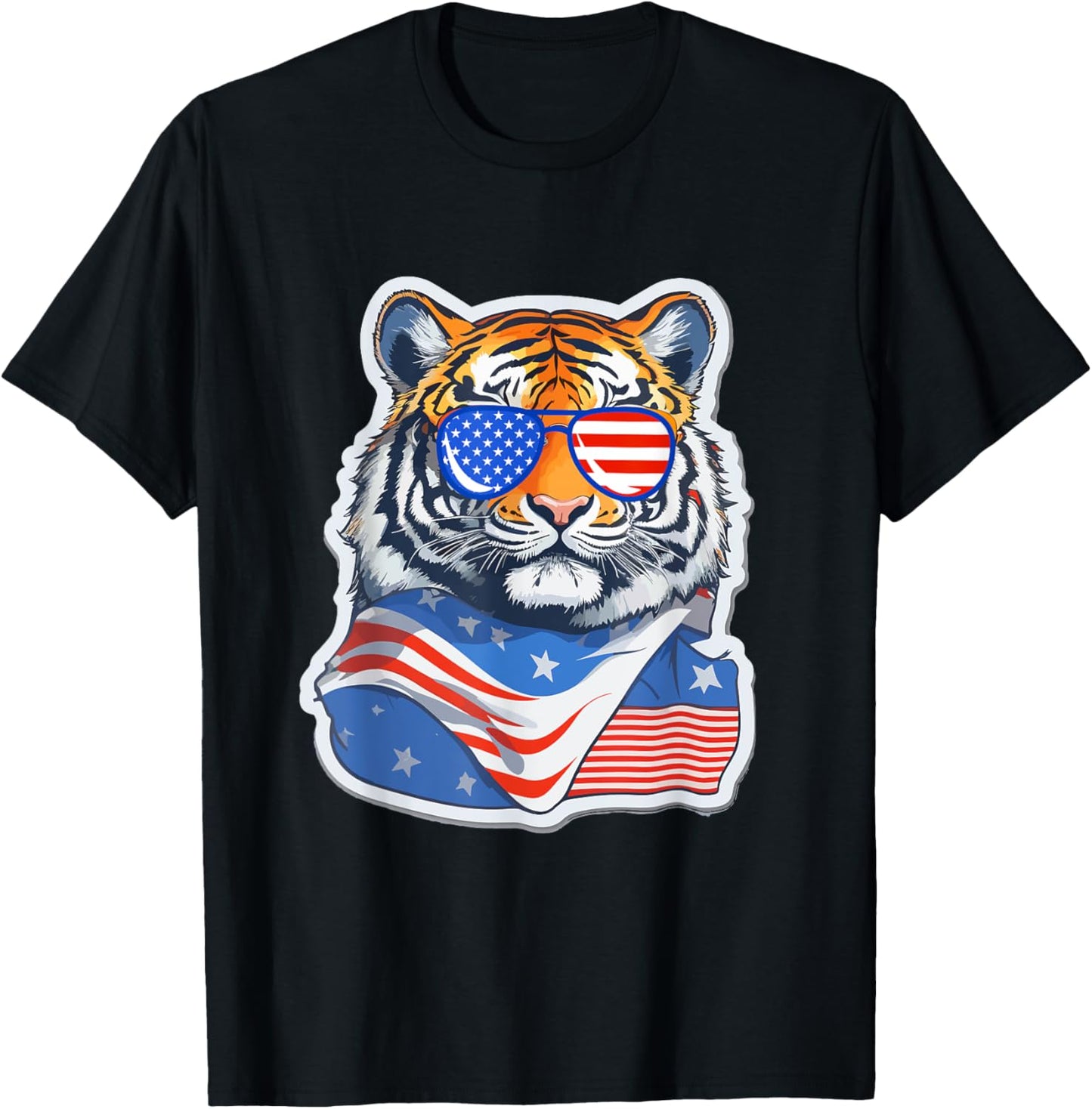 Patriotic Tiger 4th of July Sunglasses American Tiger Funny T-Shirt - T-Shirt | Black