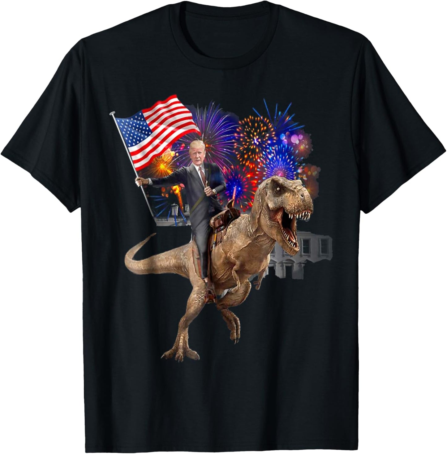 Trump Riding a Dinosaur T-rex Suppor Trump 2020 T-Shirt - T-Shirt | Black
