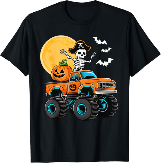Funny Boys Halloween Monster Truck Skeleton Pirate Toddler T-Shirt - T-Shirt | Black