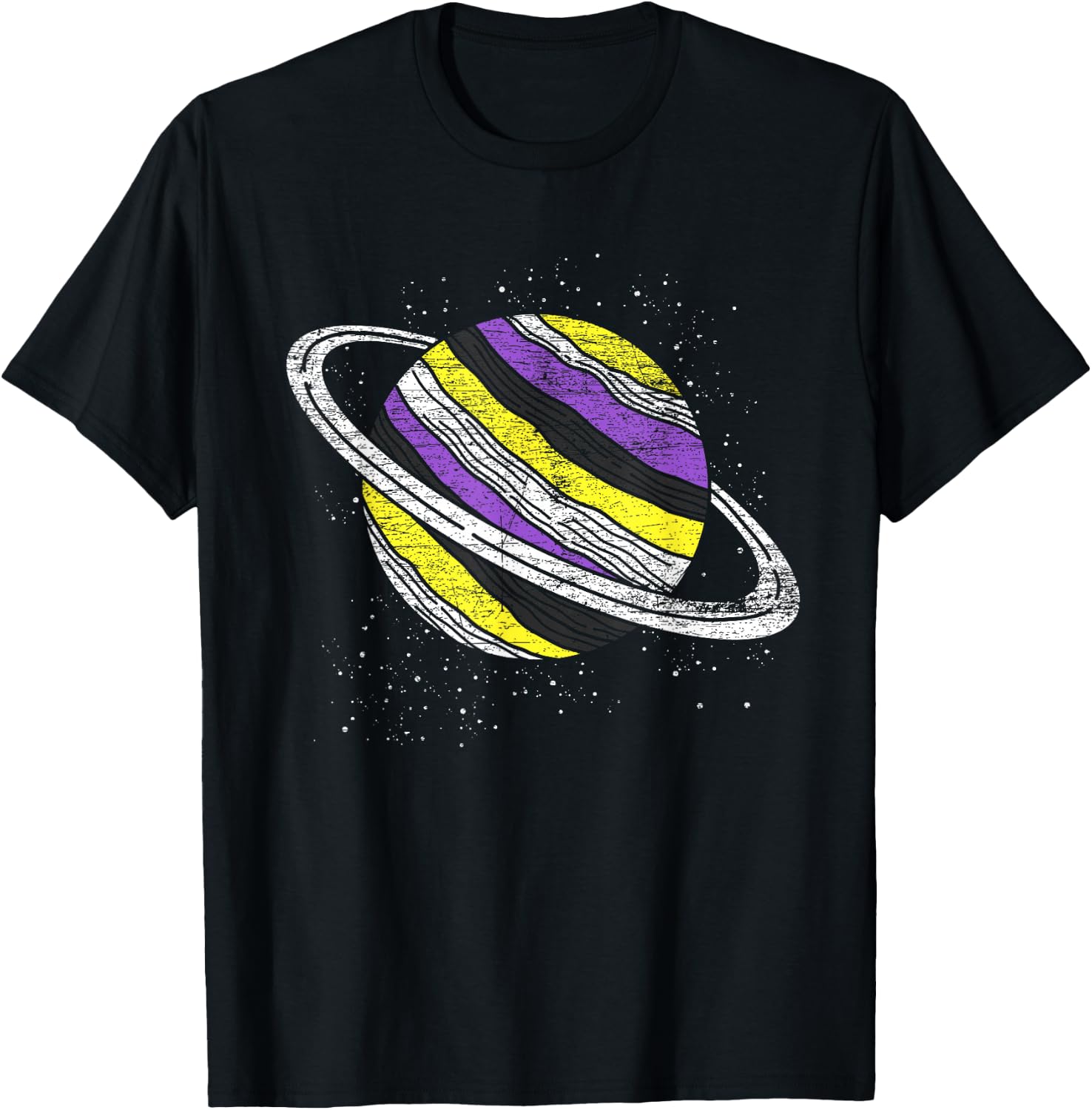 Non Binary Flag Saturn Genderfluid Planet Non-Binary T-Shirt - T-Shirt | Black