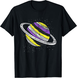 Non Binary Flag Saturn Genderfluid Planet Non-Binary T-Shirt - T-Shirt | Black