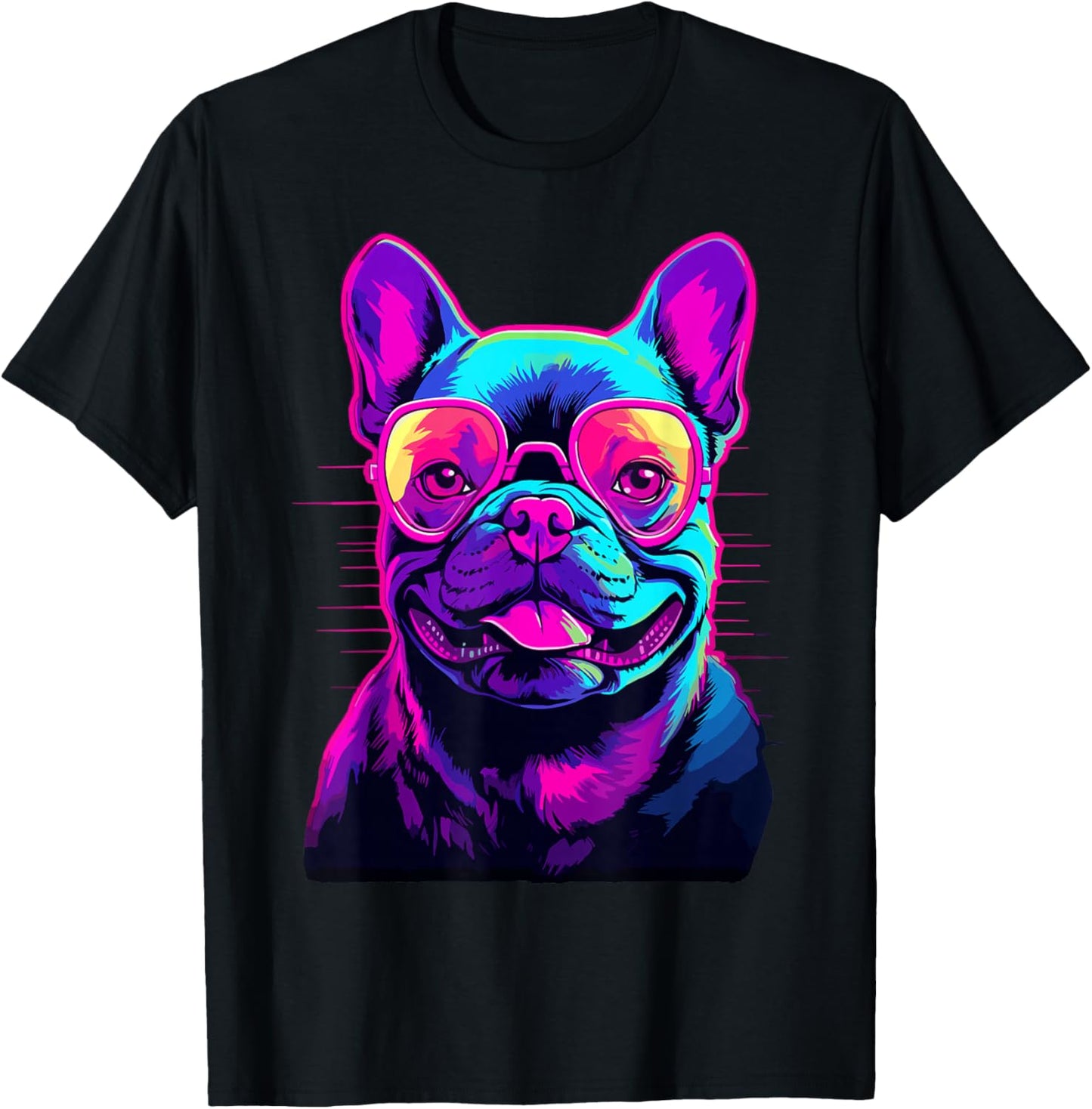 French Bulldog Synthwave Vaporwave T-Shirt - T-Shirt | Black