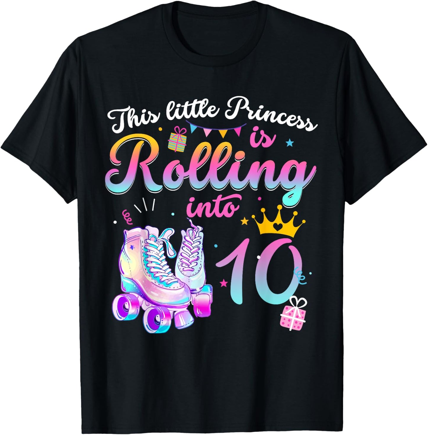 Roller Skate 10th Birthday Shirt 10 Year Old Girl Party Gift T-Shirt - T-Shirt | Black