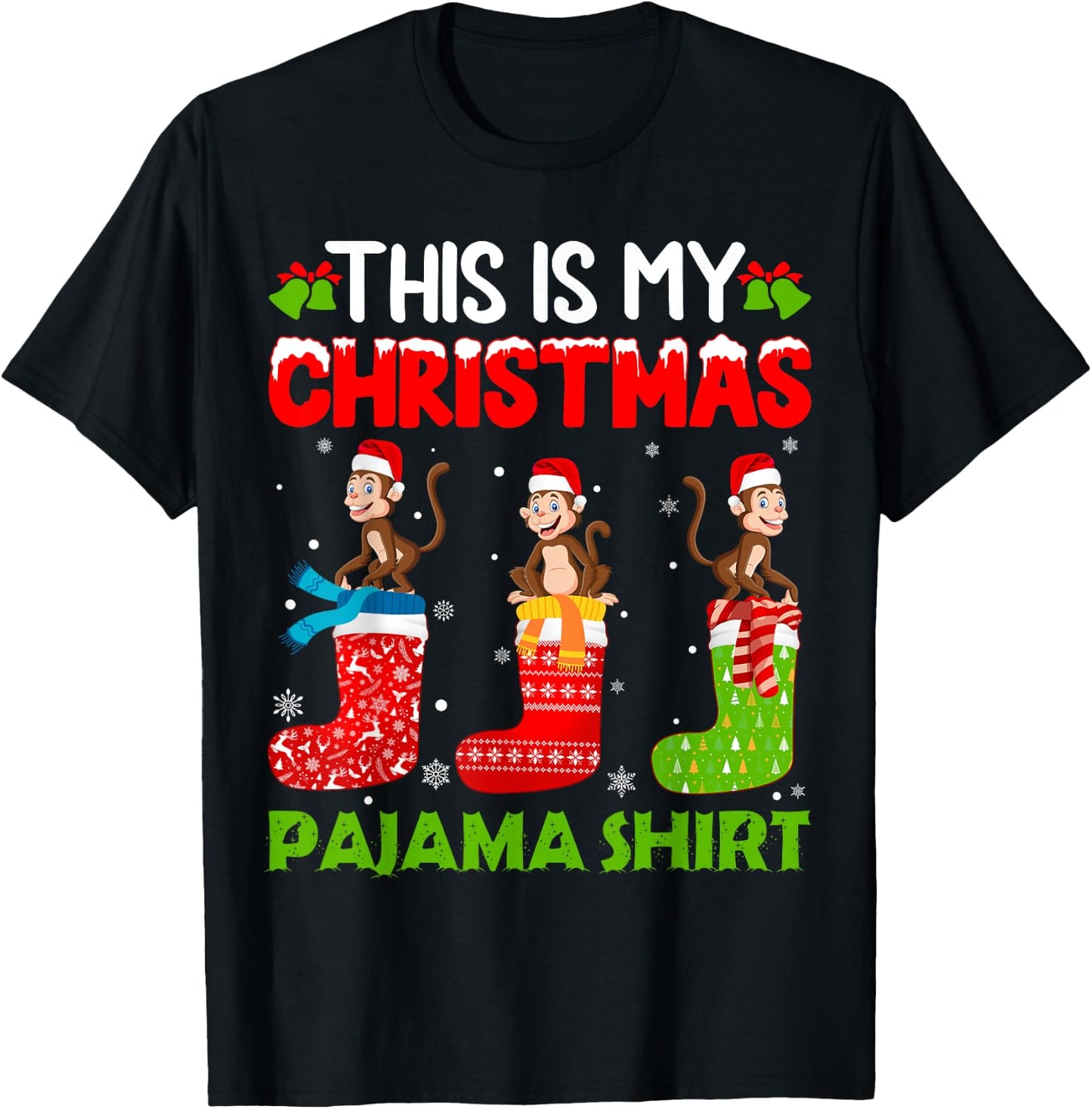Monkey in Xmas Socks This is My Monkey Christmas Pajama T-Shirt - T-Shirt | Black