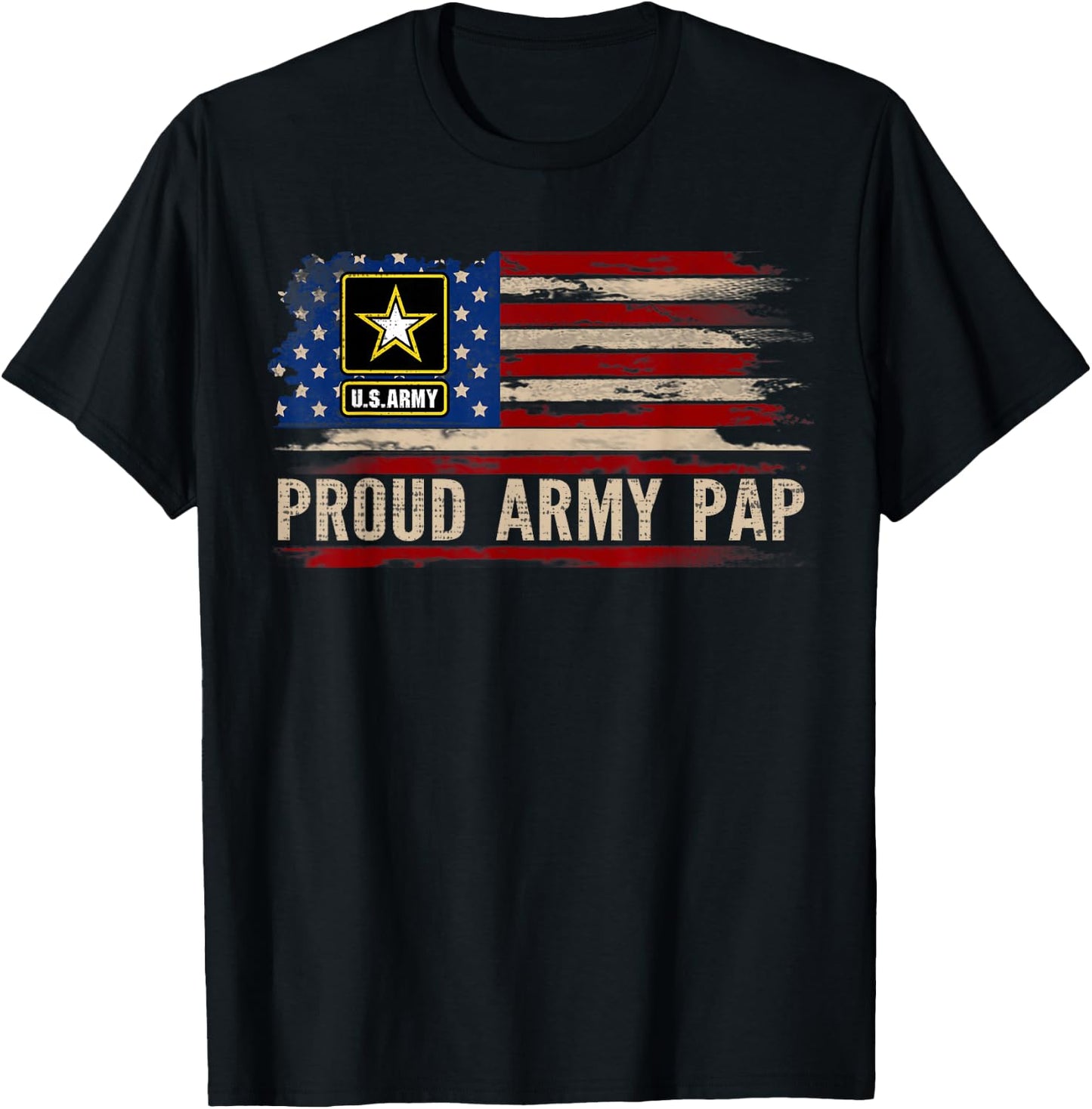 Vintage Proud Army Pap American Flag Veteran Gift T-Shirt - T-Shirt | Black