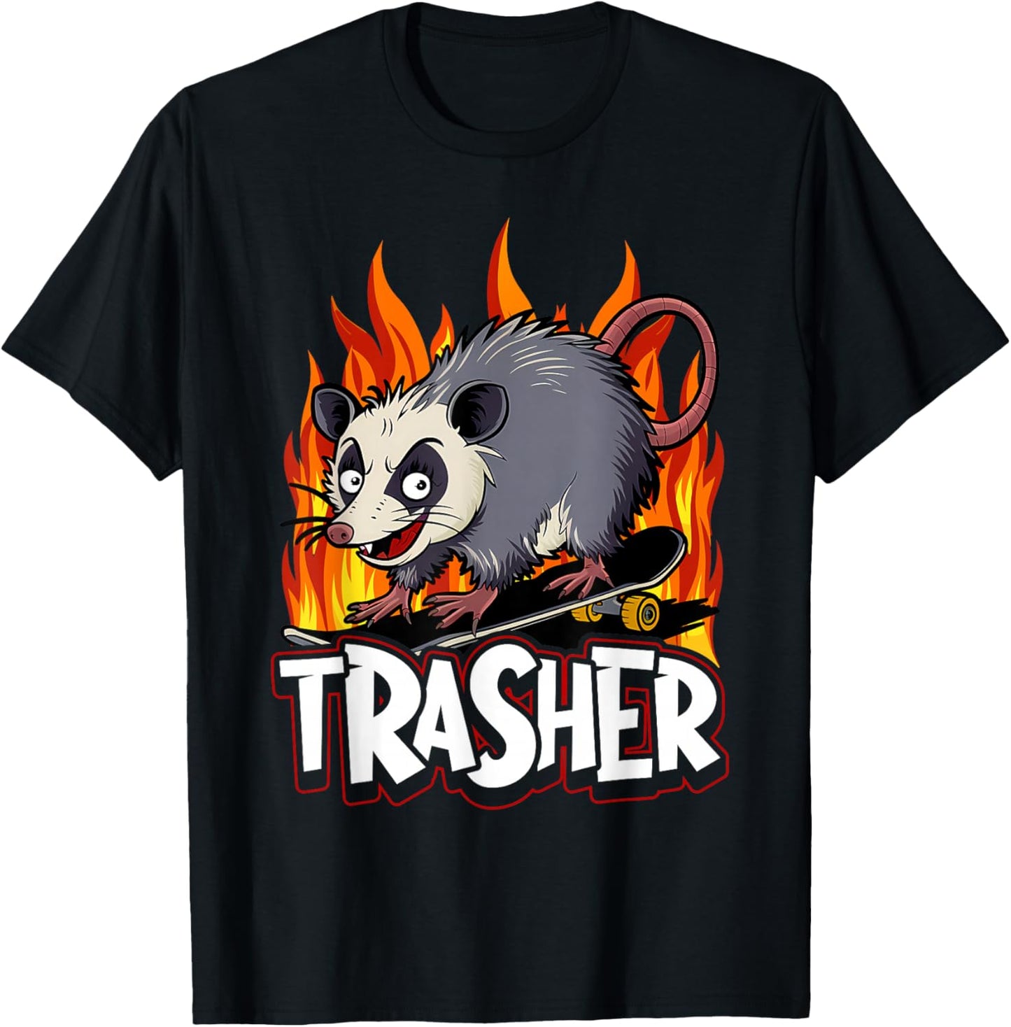 Opossum Skateboard Trasher Funny Possum Skater Men Boys Kids T-Shirt - T-Shirt | Black