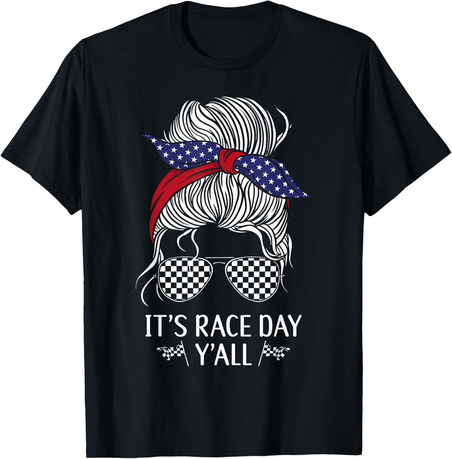 Drag Racing Race Car Girl Sunglasses Flag It's Race Day T-Shirt - T-Shirt | Black