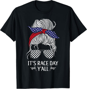 Drag Racing Race Car Girl Sunglasses Flag It's Race Day T-Shirt - T-Shirt | Black