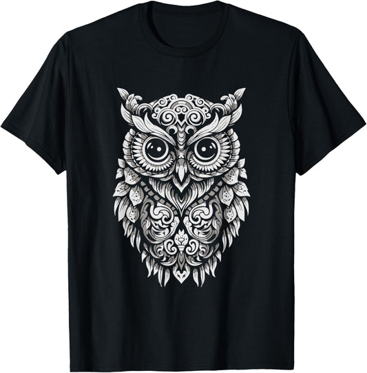 Owl Mandala Graphic Women Men girls Boys T-Shirt - T-Shirt | Black