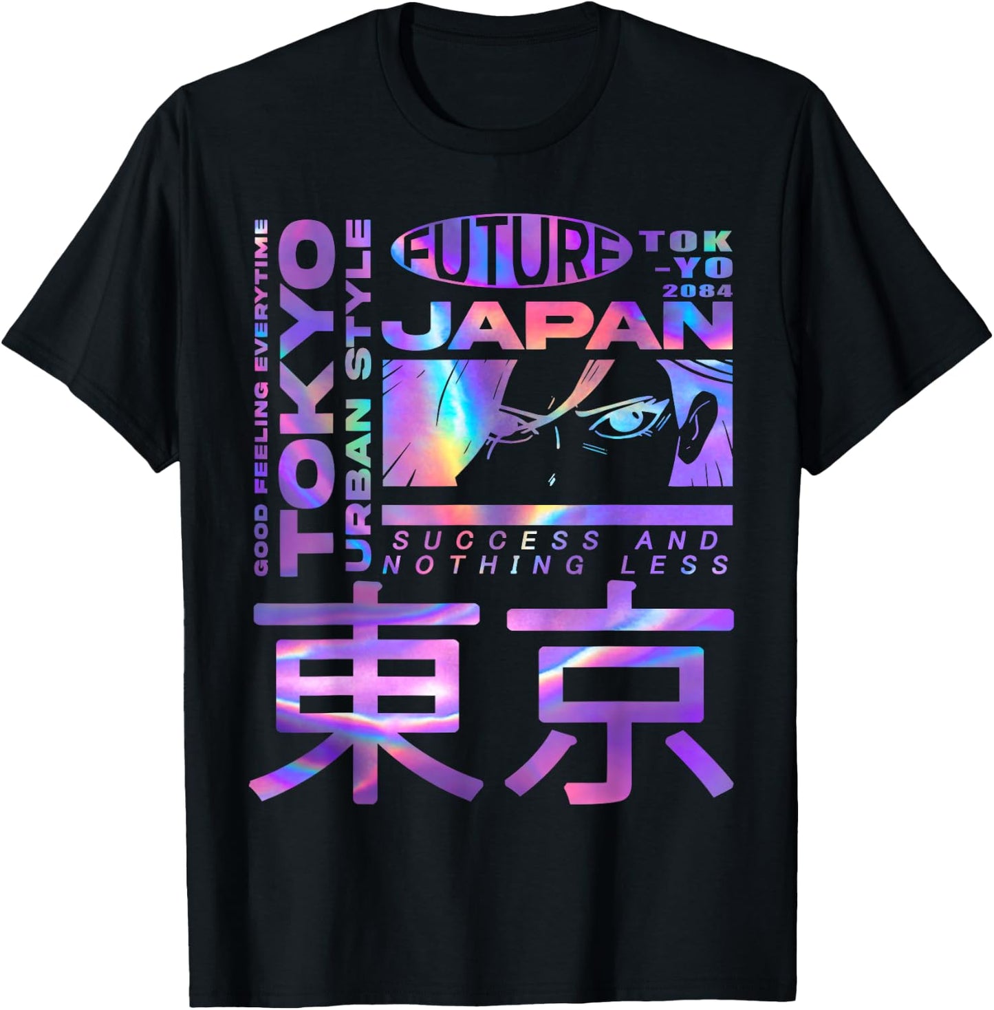 Japanese Cyberpunk Tokyo Anime Girl Eyes Vaporwave Aesthetic T-Shirt - T-Shirt | Black