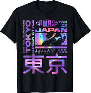 Japanese Cyberpunk Tokyo Anime Girl Eyes Vaporwave Aesthetic T-Shirt - T-Shirt | Black