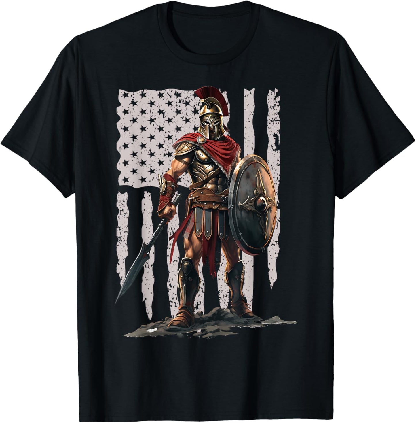 Spartan American Flag Patriotic USA Workout T-Shirt - T-Shirt | Black