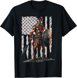 Spartan American Flag Patriotic USA Workout T-Shirt - T-Shirt | Black