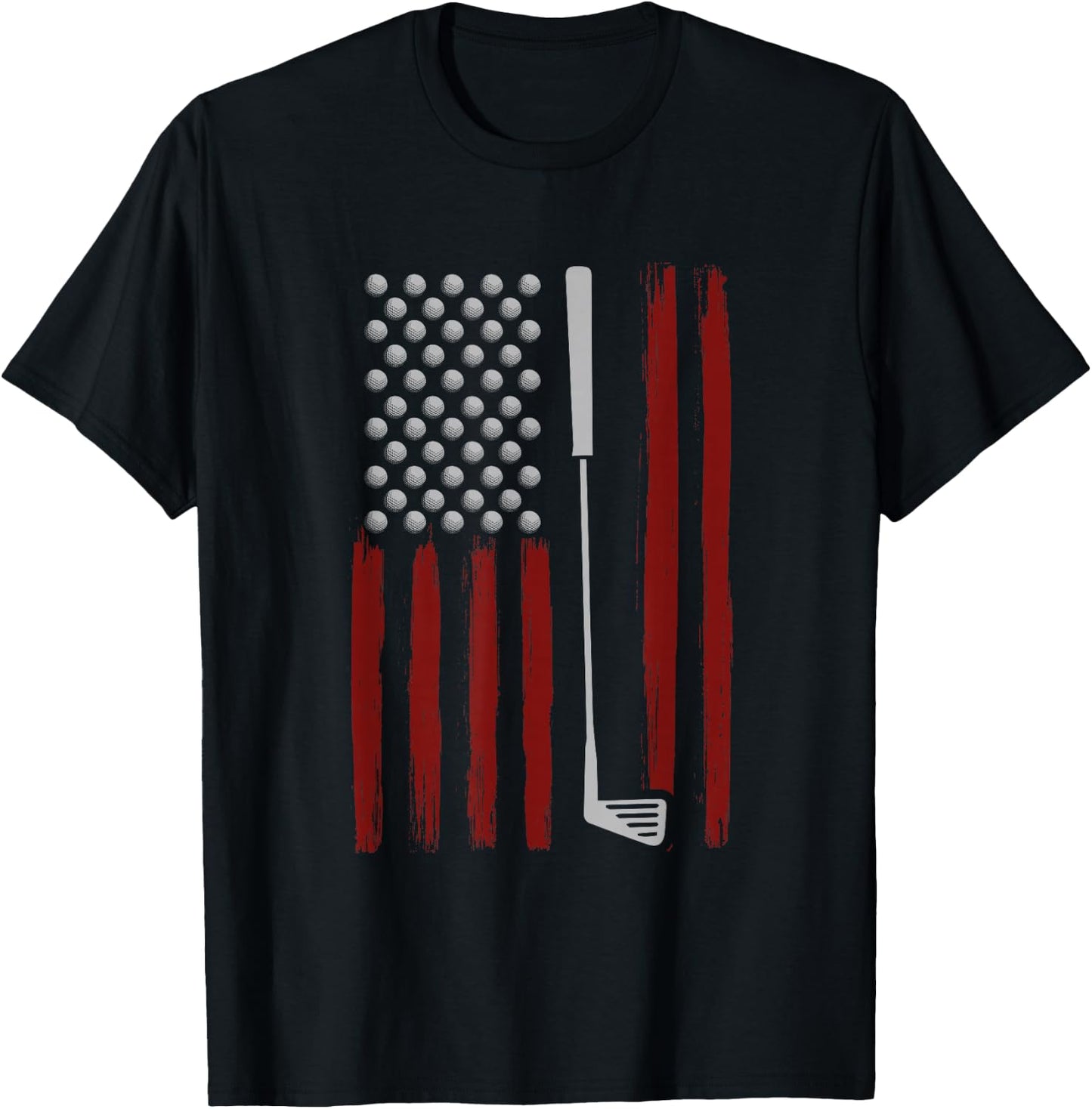 Retro American Flag Golf Golfer Funny Golf Club Golfing T-Shirt - T-Shirt | Black
