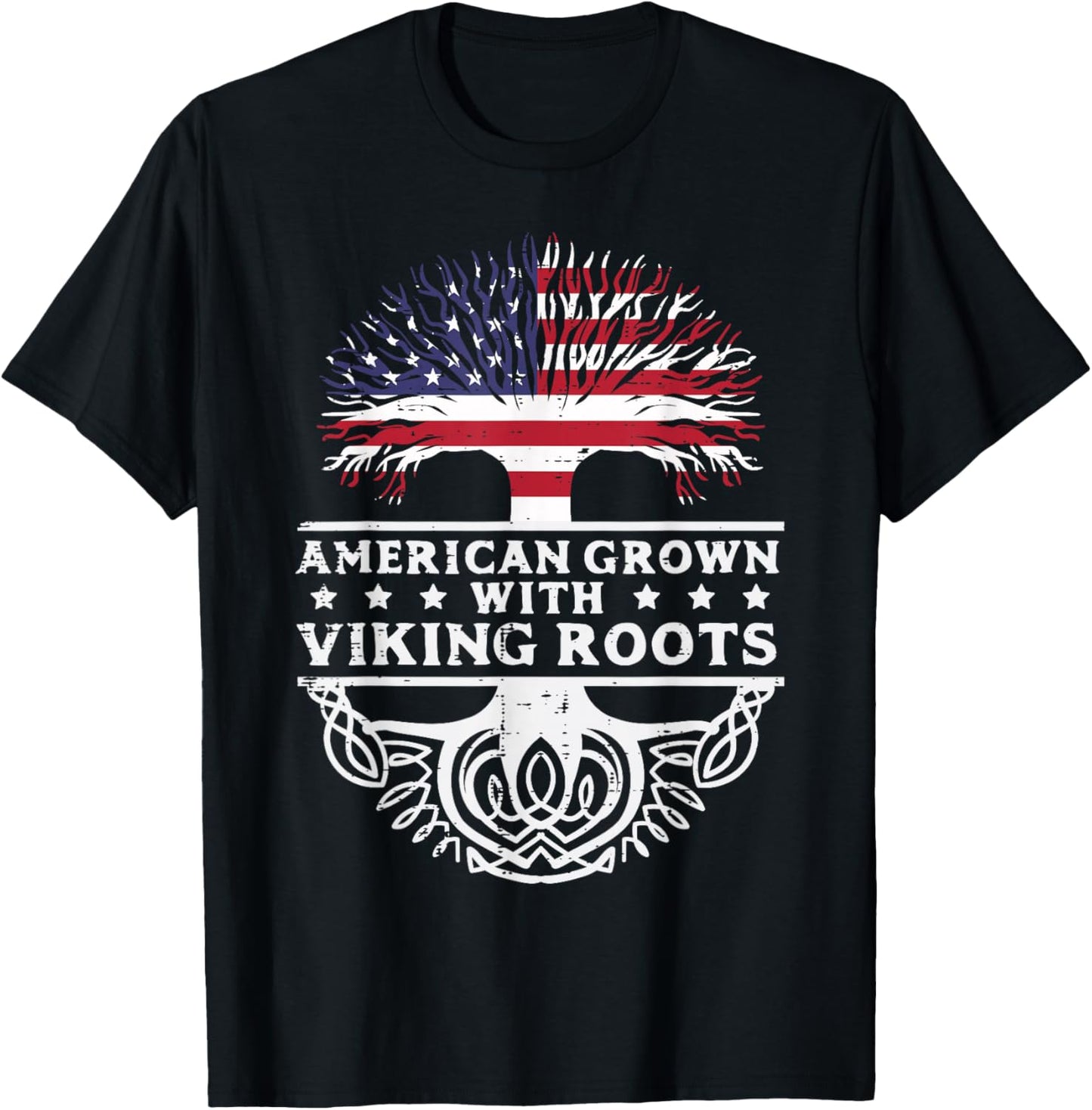 American Grown With Viking Roots US Flag Tree Men Women Kids T-Shirt - T-Shirt | Black