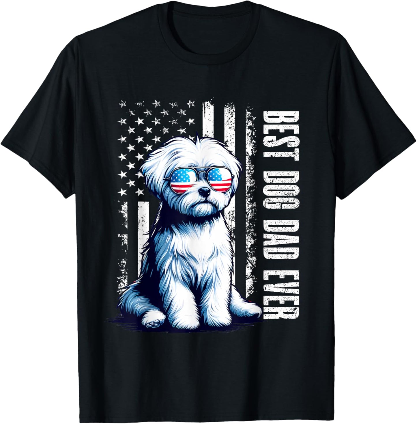 Vintage Best Dog Dad Ever Maltese Dog American Flag Outfit Women T-Shirt - T-Shirt | Black