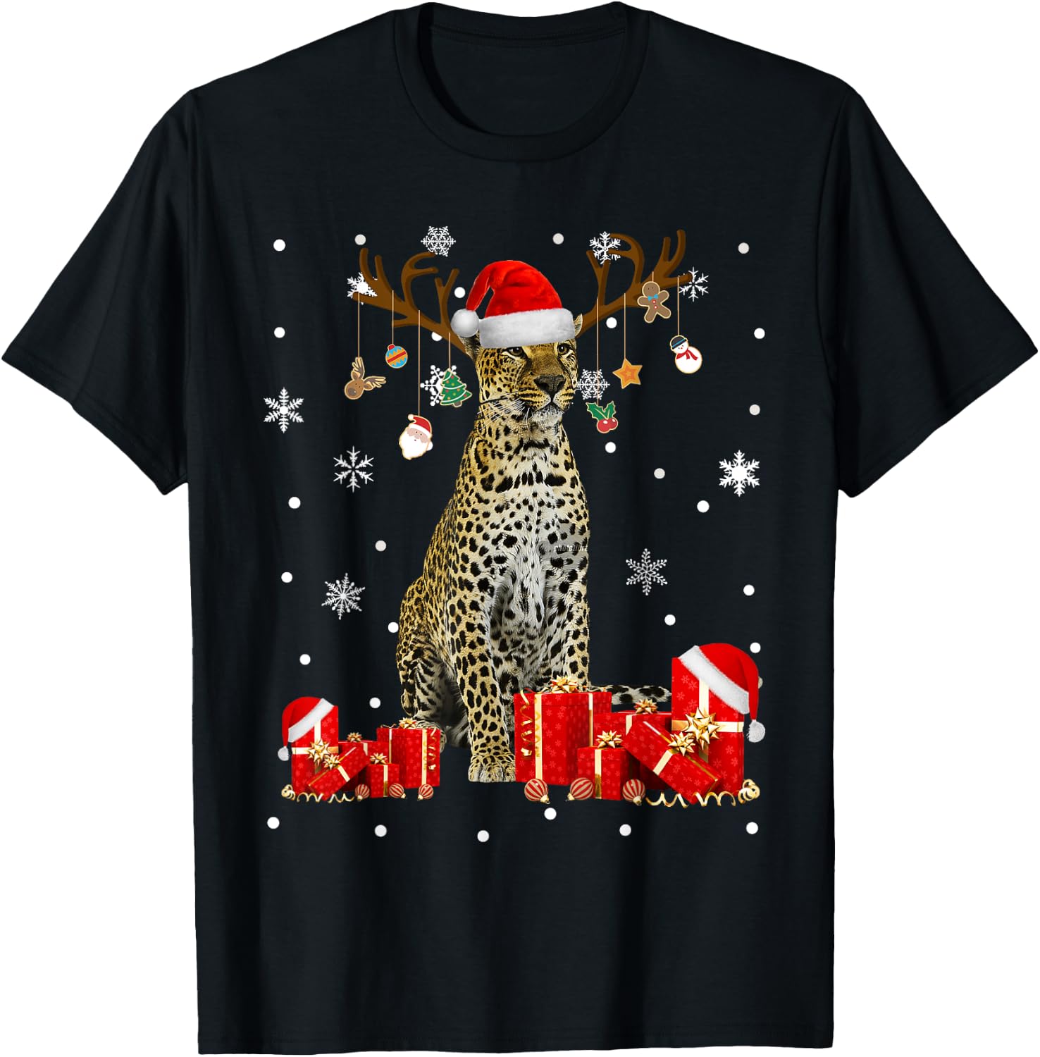 Christmas Cheetah Funny Santa Reindeer Cheetah Lover Gifts T-Shirt - T-Shirt | Black