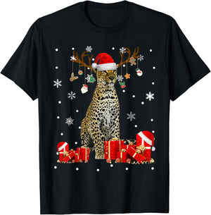 Christmas Cheetah Funny Santa Reindeer Cheetah Lover Gifts T-Shirt - T-Shirt | Black