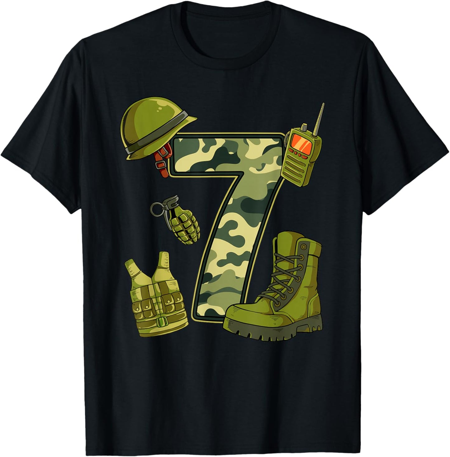7th Birthday Army T-Shirt - T-Shirt | Black