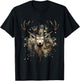 Deer Portrait Floral Artwork Wildlife Nature Animal Lovers T-Shirt - T-Shirt | Black