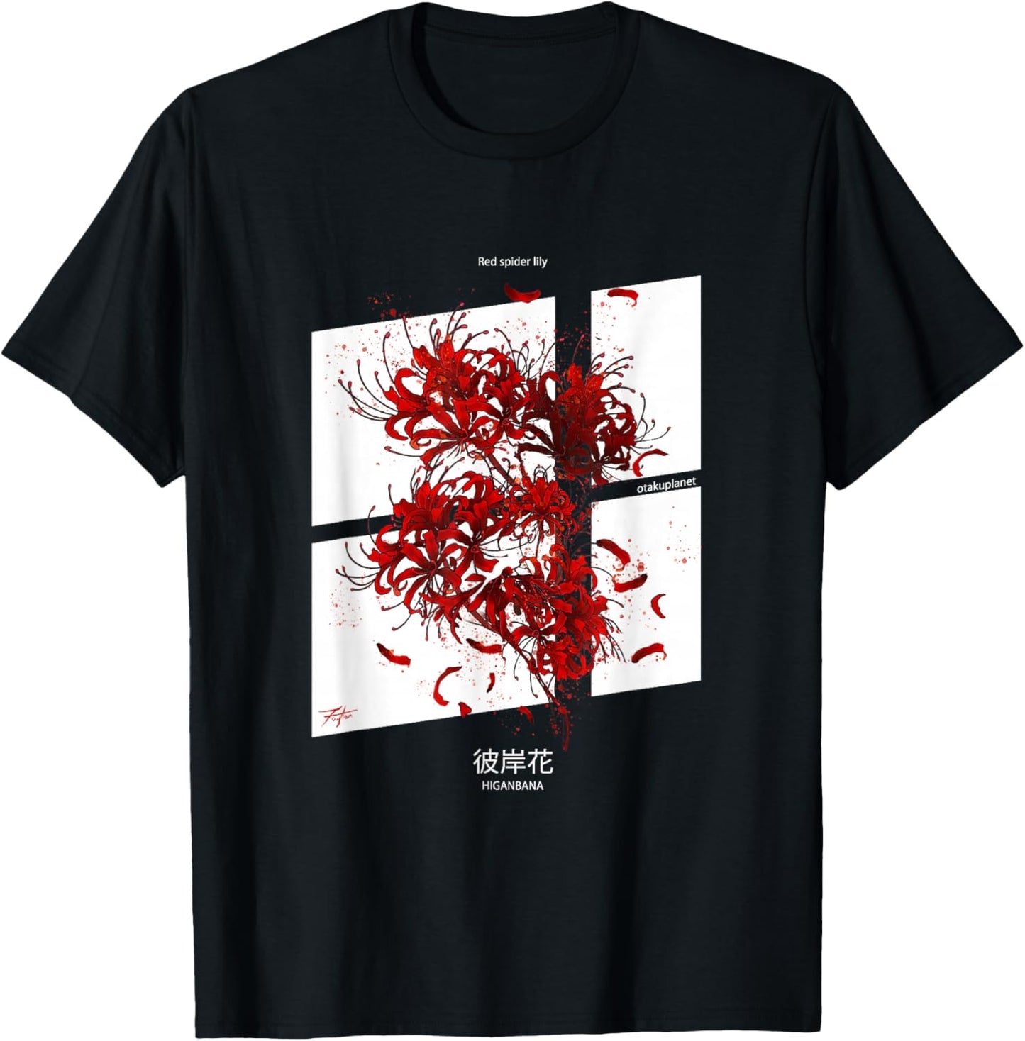 Higanbana or Red Spider Lily in Japanese soft Grunge Anime T-Shirt - T-Shirt | Black