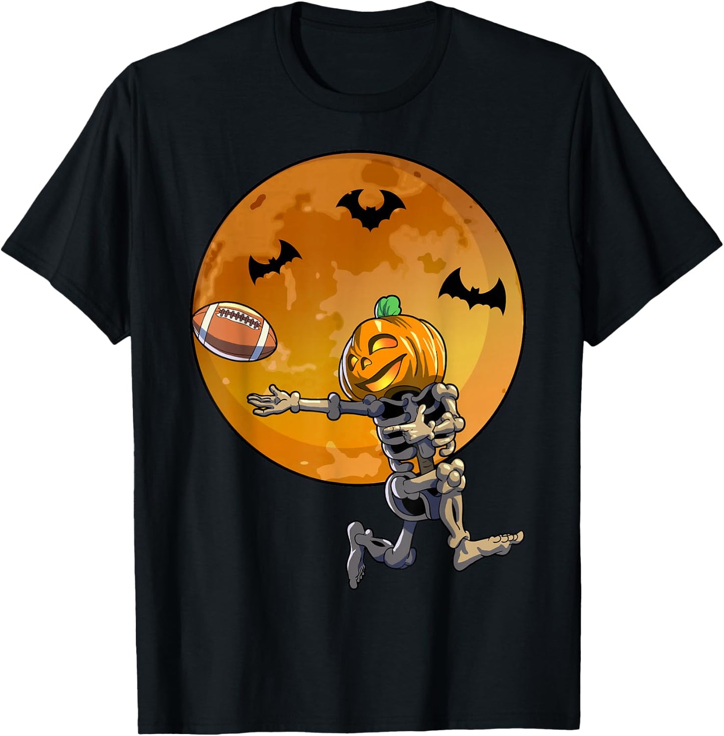 Football Skeleton Halloween Men Boys Football Halloween T-Shirt - T-Shirt | Black