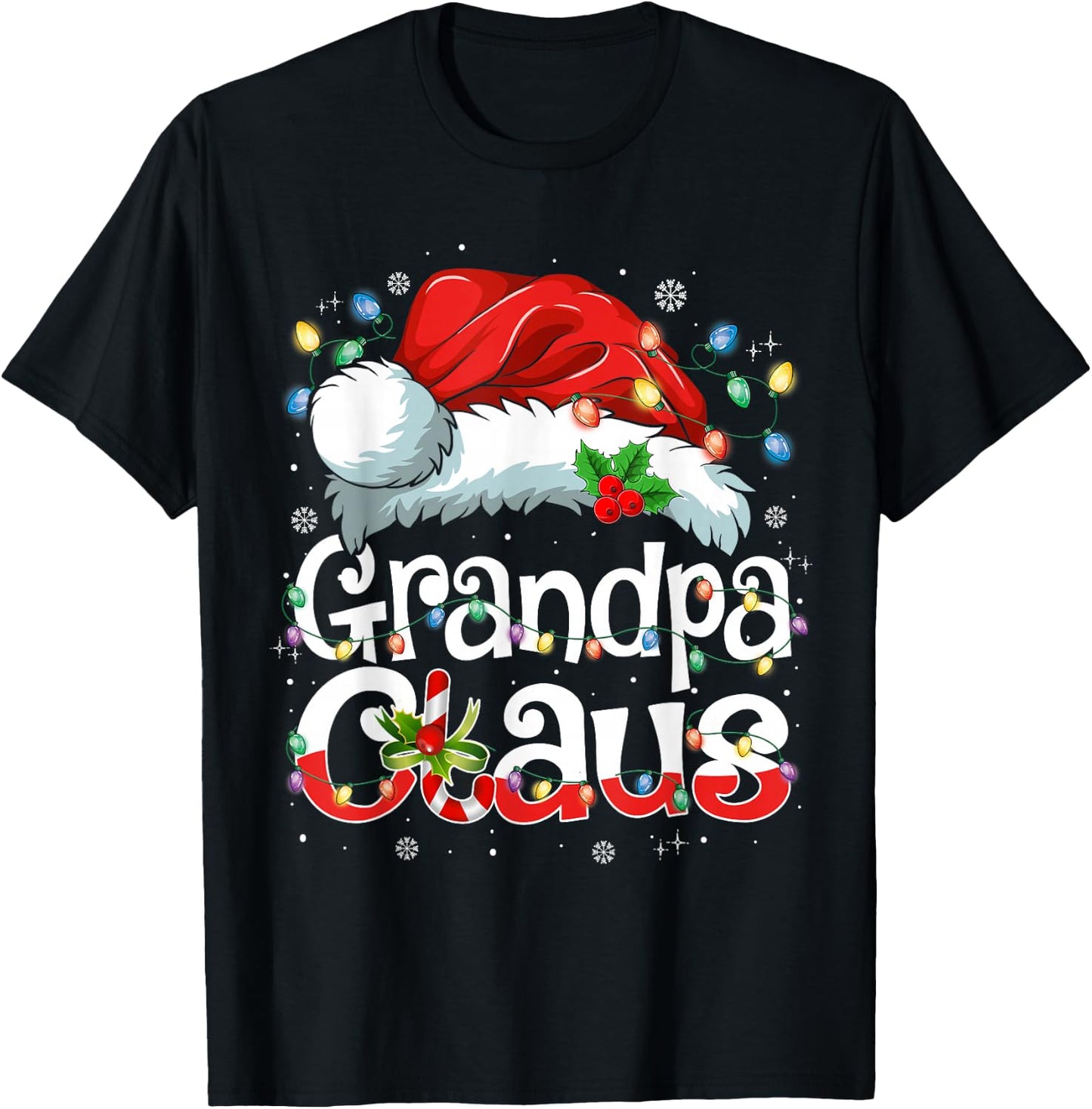 Grandpa Claus Shirt Christmas Lights Pajama Family Matching T-Shirt - T-Shirt | Black