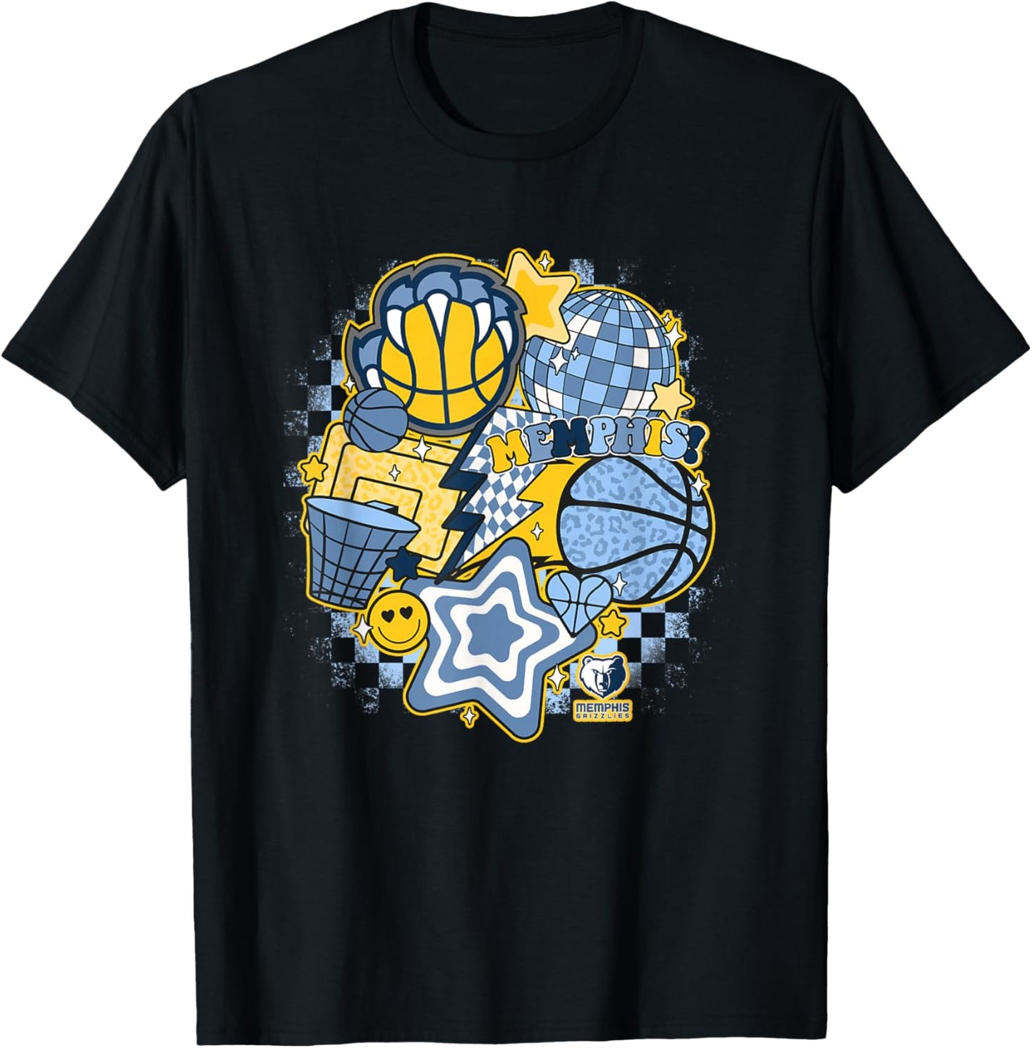 NBA Memphis Grizzlies Psychedelic Basketball Collage T-Shirt - T-Shirt | Black