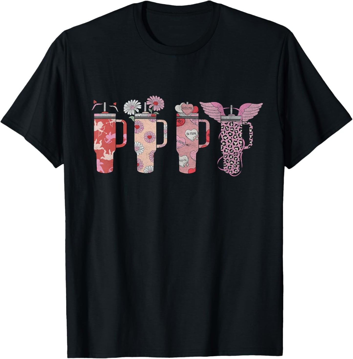 Retro Candy Heart Stanley Tumbler Leopard Valentines Day T-Shirt - T-Shirt | Black