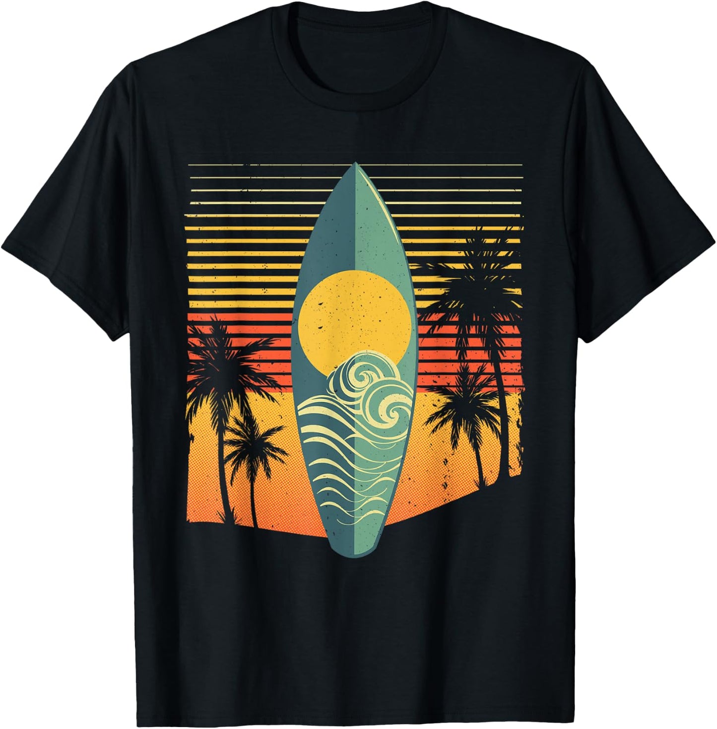 Cool Surfboard Women Surfer Retro Surf Sunset Beach T-Shirt - T-Shirt | Black