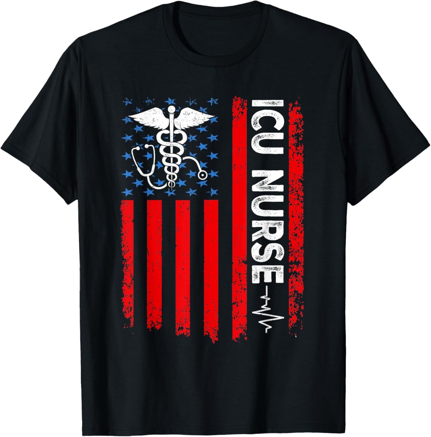 ICU Nurse American Flag Patriotic Intensive Care Unit Nurse T-Shirt - T-Shirt | Black