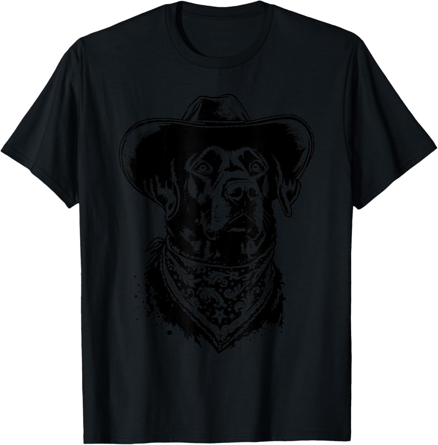Retro Western Black Labrador Cowboy Hat and Bandana T-Shirt - T-Shirt | Black