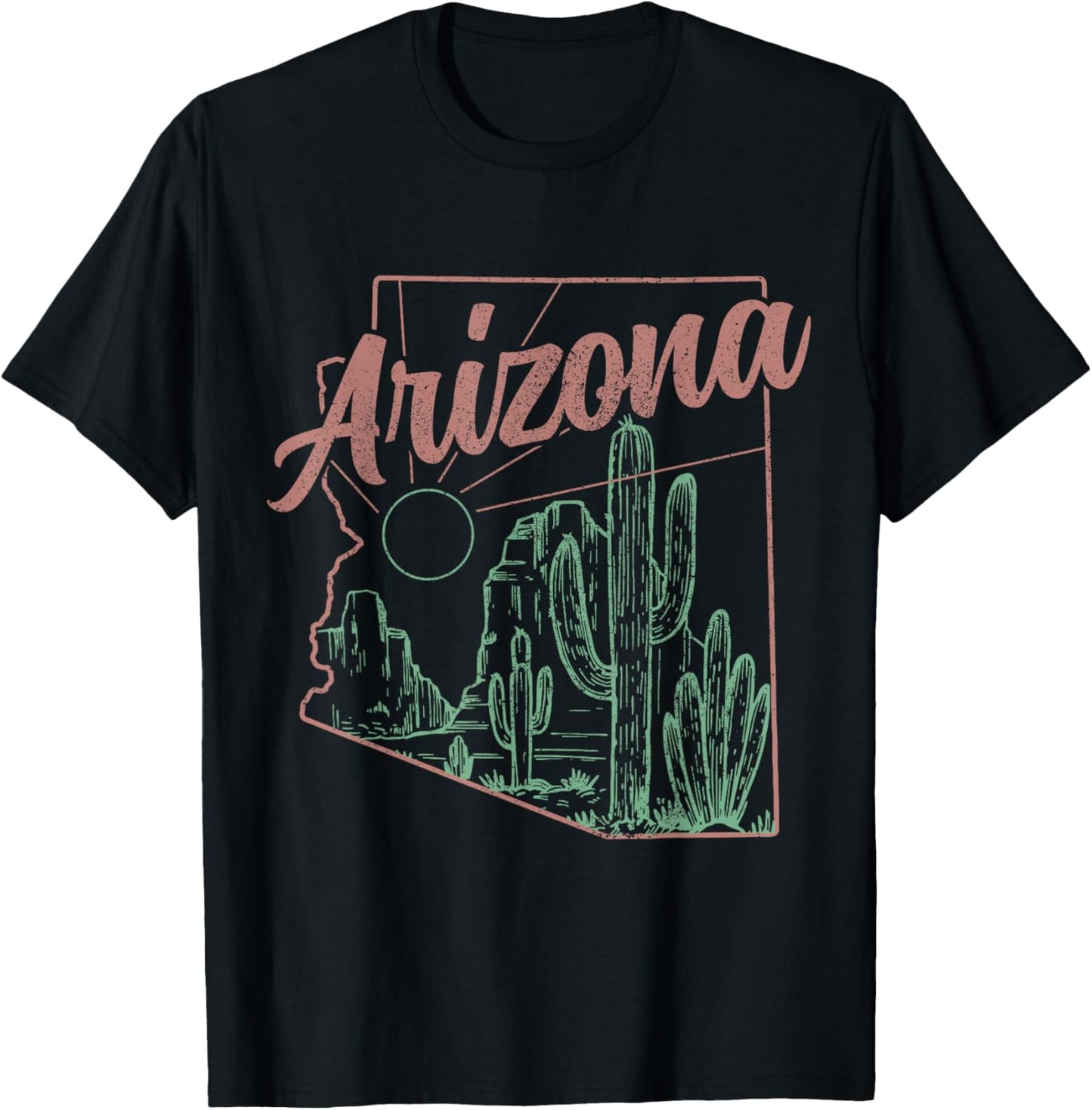 Arizona AZ Pride State Map Cactus Desert Vintage T-Shirt - T-Shirt | Black