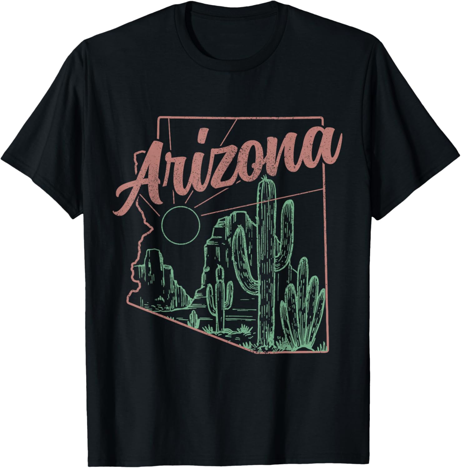 Arizona AZ Pride State Map Cactus Desert Vintage T-Shirt - T-Shirt | Black