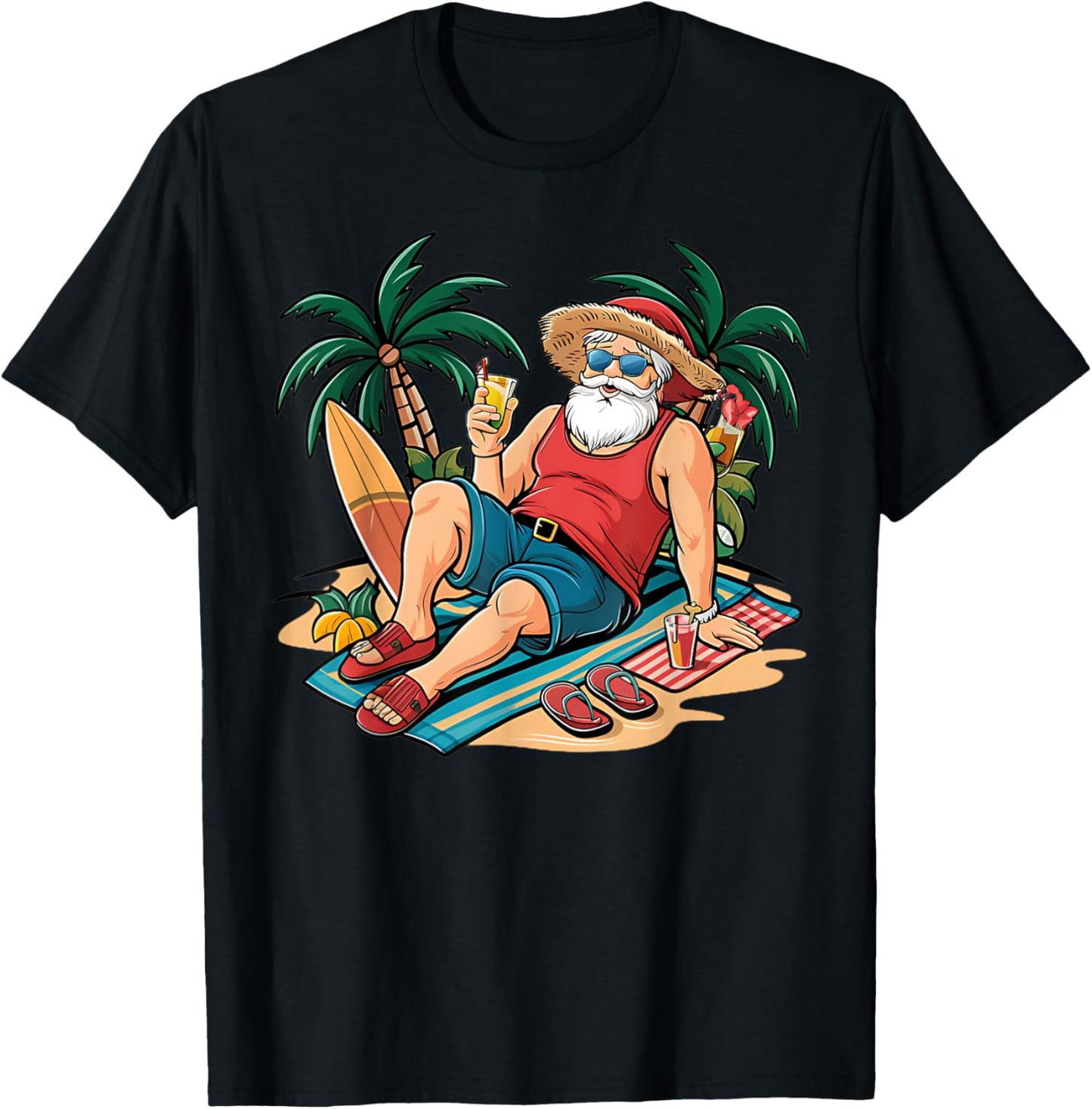 Christmas in July Santa on Beach Hawaiian Summer Vacation Men Women Kids T-Shirt - T-Shirt | Black