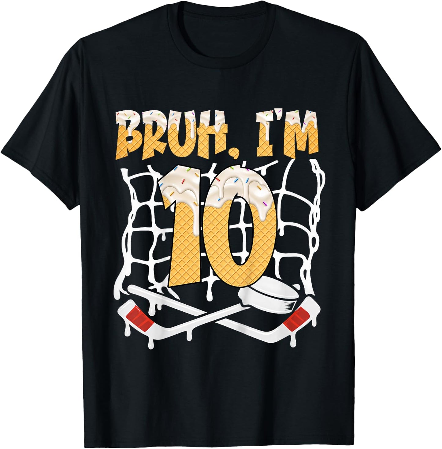 10th Birthday Hockey Lovers Bruh I'm 10 Years Old T-Shirt - T-Shirt | Black