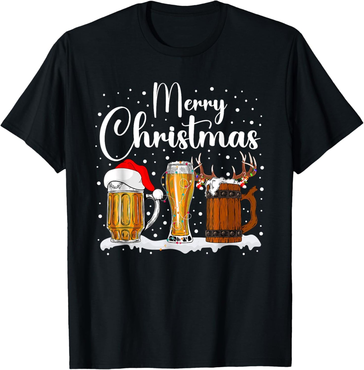 Christmas Pajamas Men Women Christmas Sweater Beer Glasses T-Shirt - T-Shirt | Black