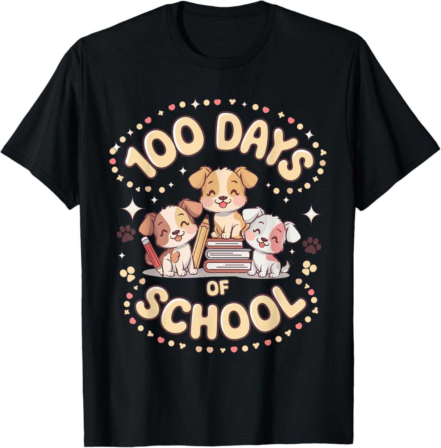 100 Days of School Cute Puppies and Books T-Shirt - T-Shirt | Black