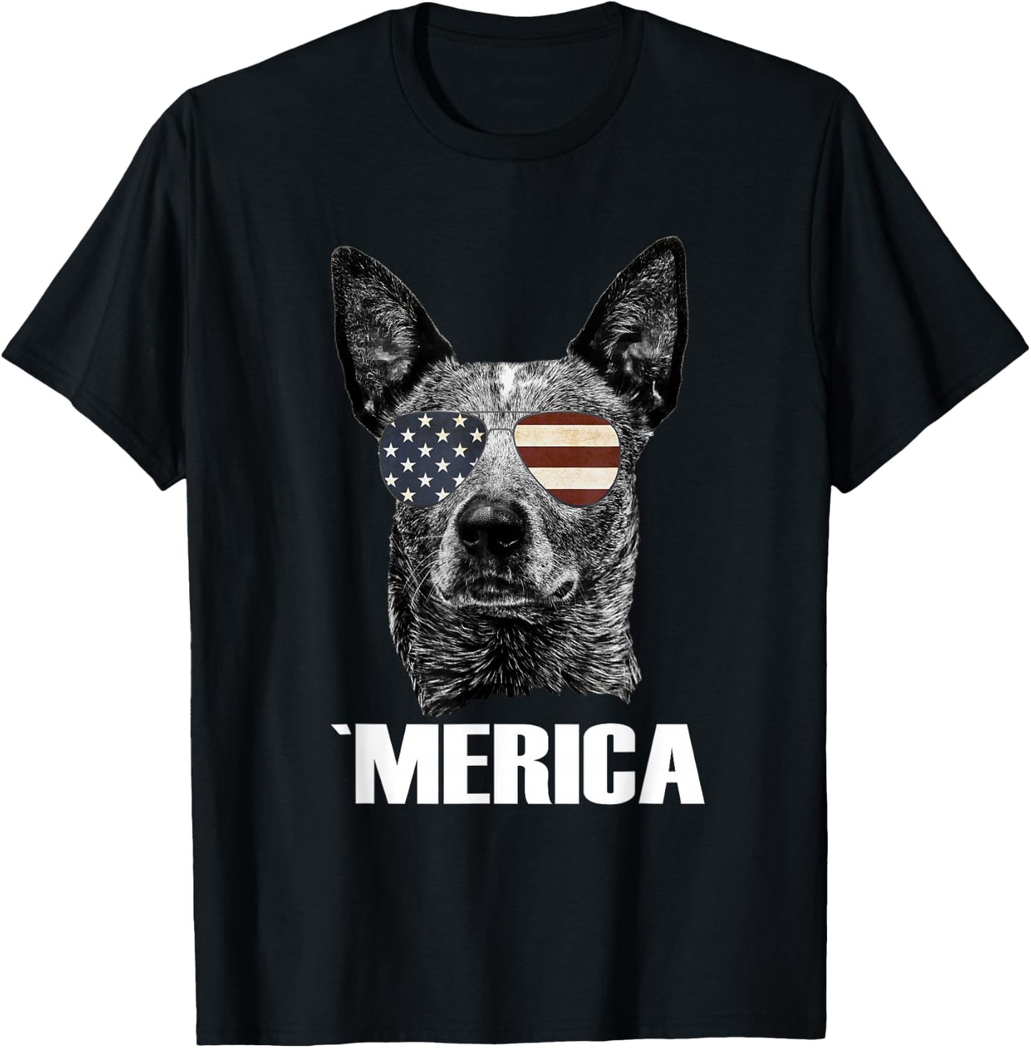 4th July Blue Heeler Dog Merica Patriotic USA Flag Cute T-Shirt - T-Shirt | Black