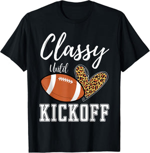 Classy Until Kickoff Leopard Heart Football T-Shirt - T-Shirt | Black