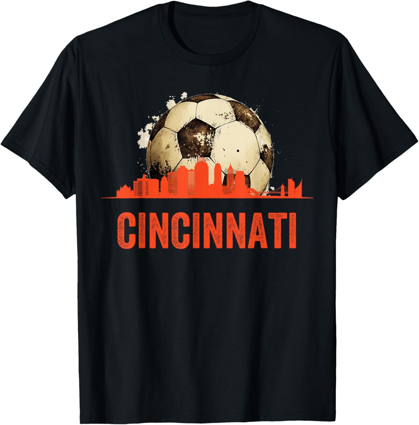 Cincinnati Soccer Queen City Skyline Futbol Fan T-Shirt - T-Shirt | Black