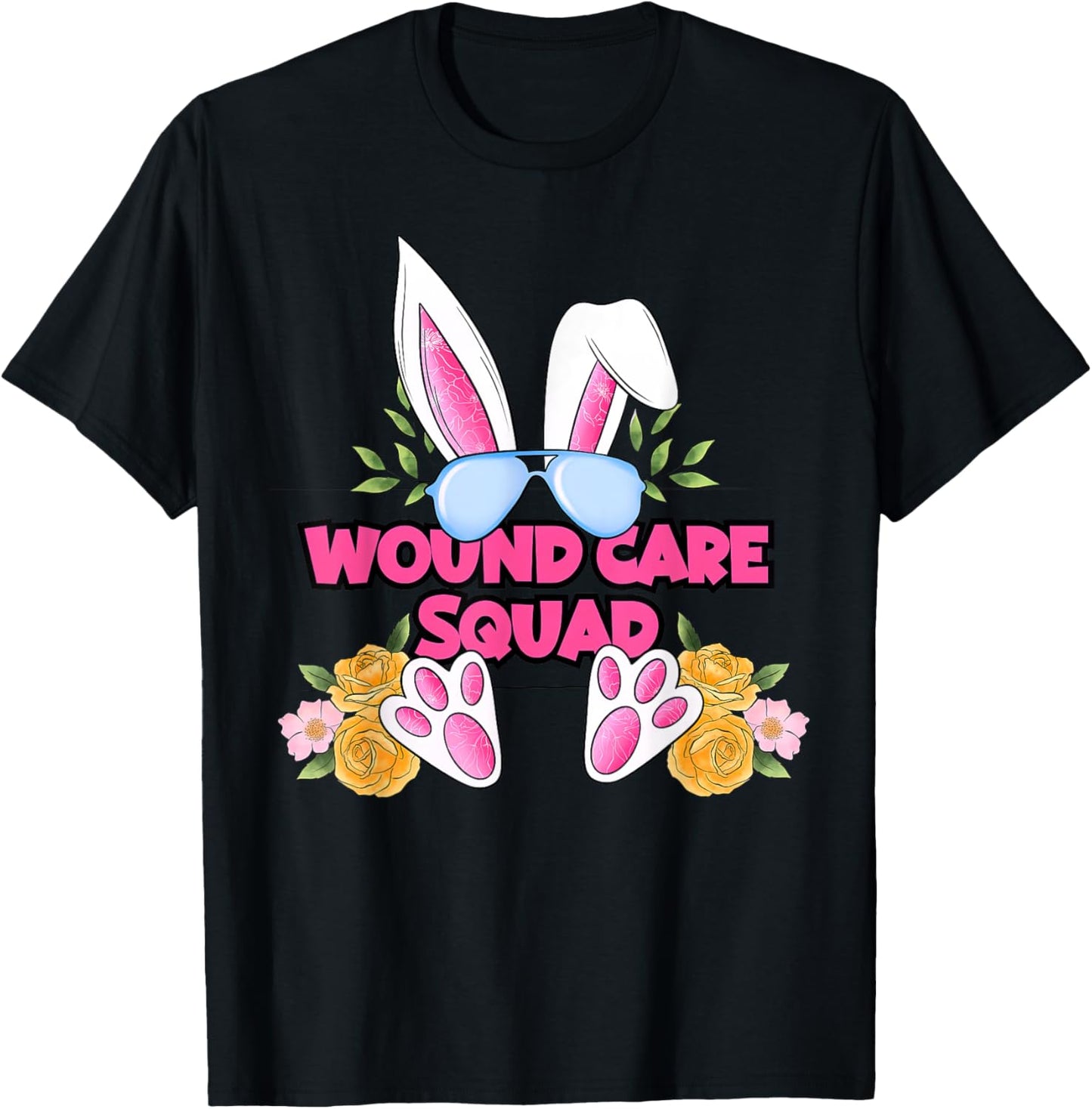 Wound Care Nurse Cute Bunny Flower Easter Day Nursing Wound T-Shirt - T-Shirt | Black
