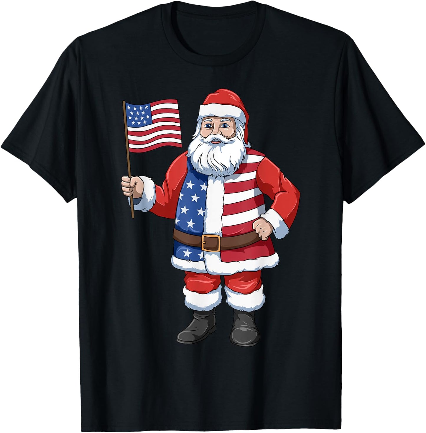 Patriotic Santa American 4th of July Santa American Flag T-Shirt - T-Shirt | Black