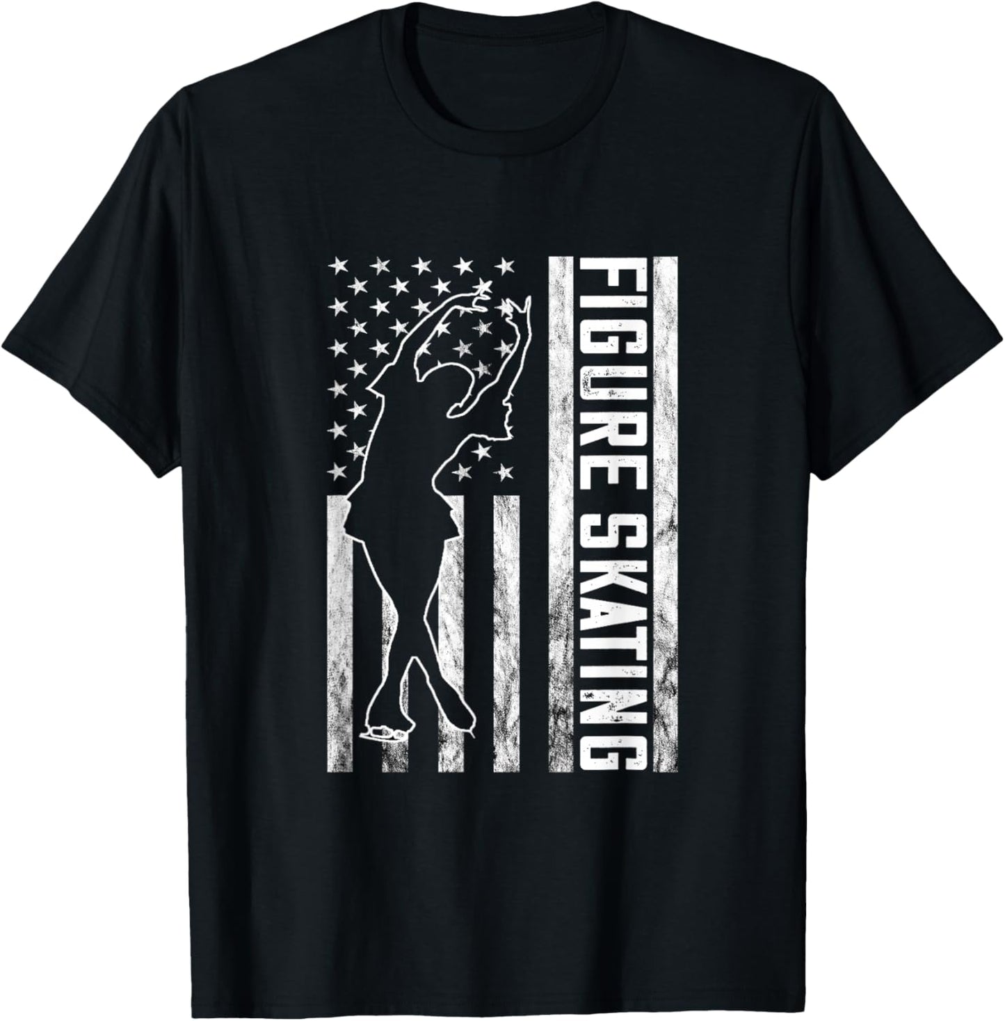 Vintage Figure Skating America USA Flag Dance Ice Skating T-Shirt - T-Shirt | Black