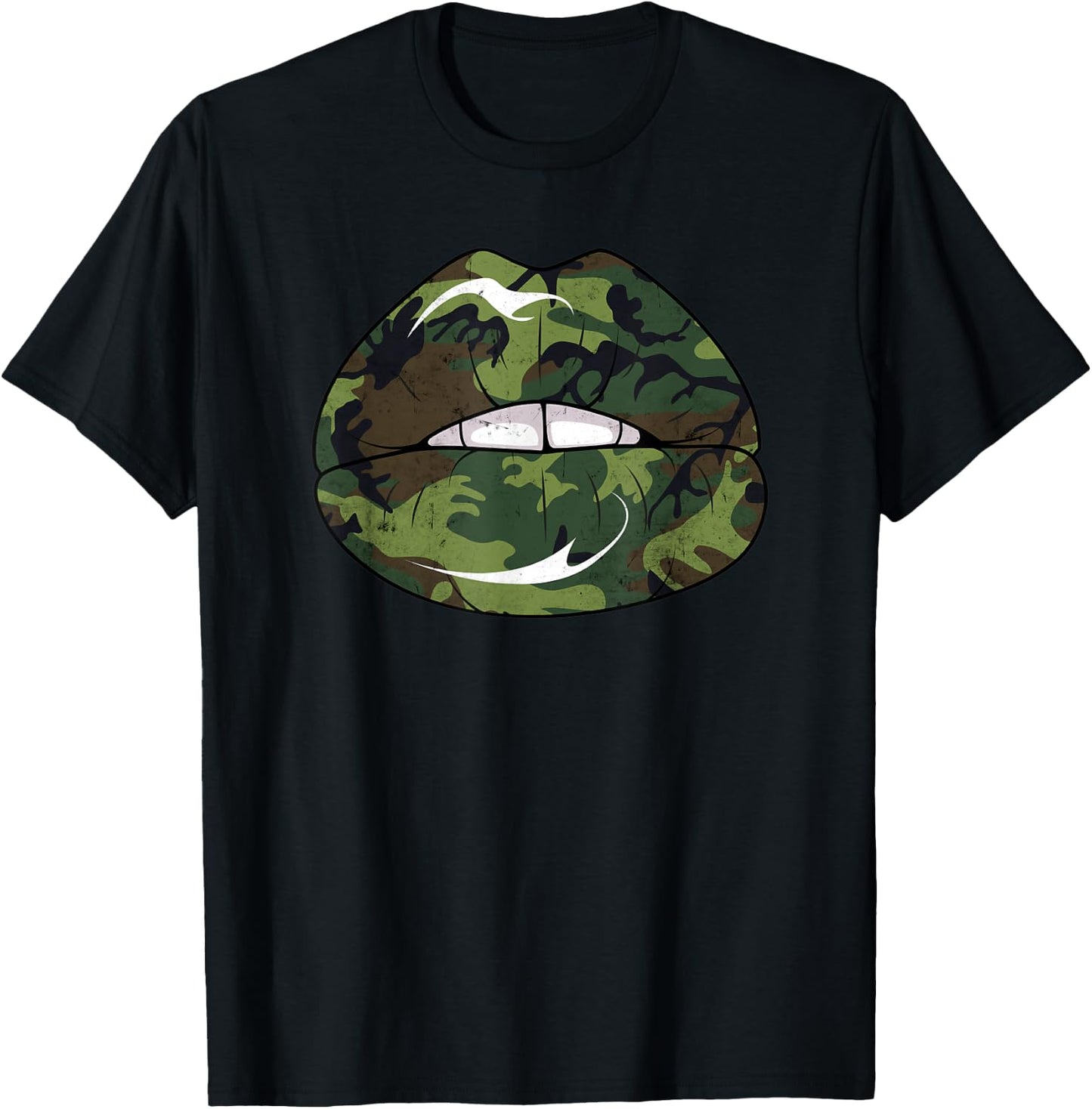 Sexy Seductive Camo Camouflage Lips Apparel T-Shirt - T-Shirt | Black